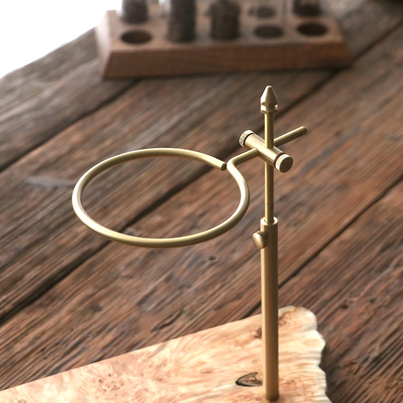 意式手冲咖啡滤杯架V60滤杯复古实木黄铜支架可调节滴漏过滤支架