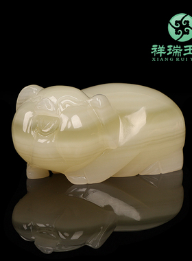 天然玉石十二生肖招财猪摆件客厅酒柜电视柜装饰品办公室桌面摆设