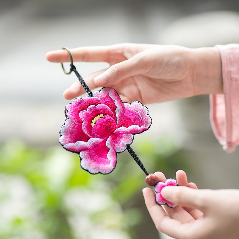 酉州苗绣特色手工艺饰品民族风牡丹花钥匙包