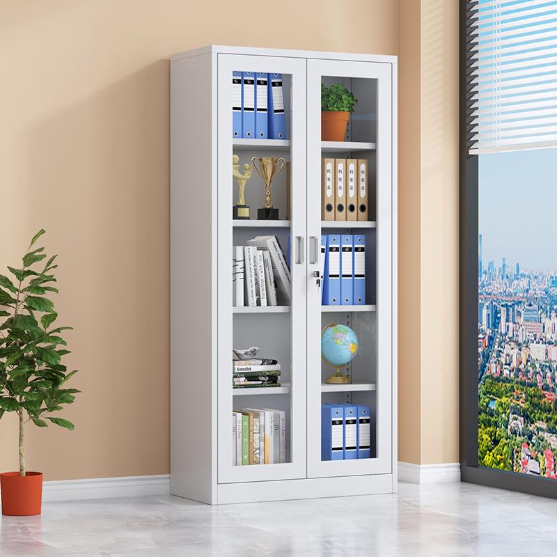 钢制通玻璃文件柜铁皮书柜办公室收纳柜凭证档案资料带锁储物柜子