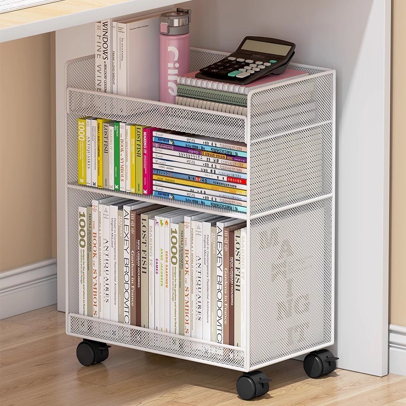 儿童书架落地置物架一体靠墙可移动带轮家用学生收纳桌旁简易书柜