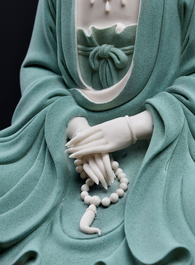 东方泥土《静思观音》陶瓷自在观音佛像摆件客厅博古架玄关工艺品