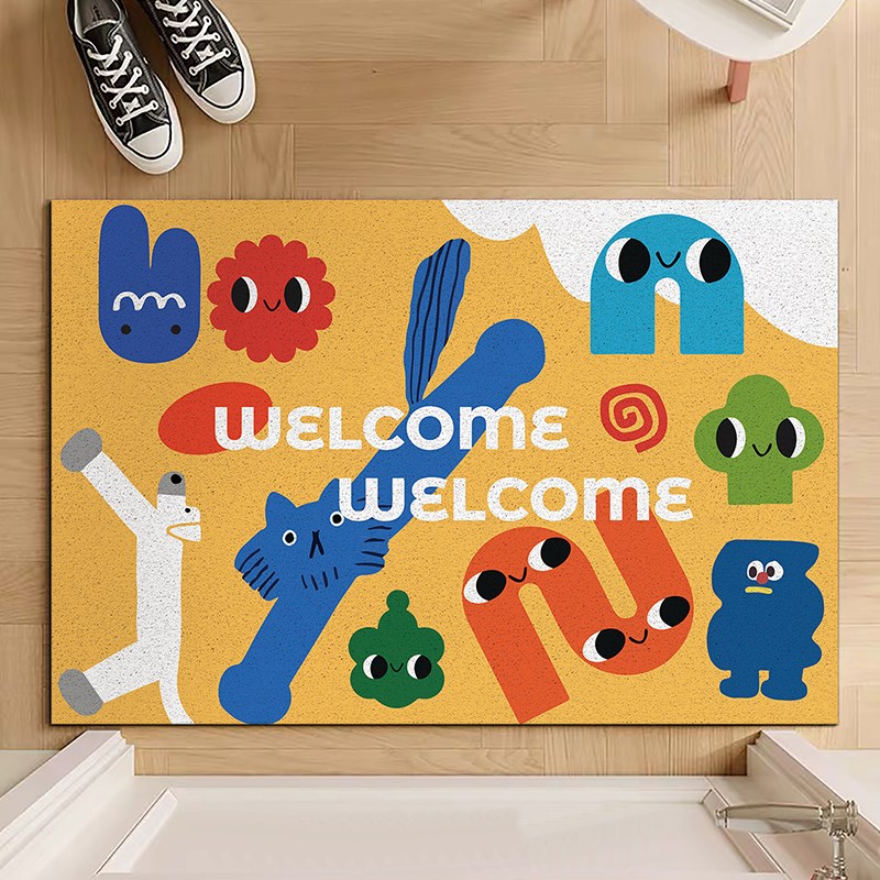 卡通黑色入户地垫家用进门丝圈脚垫门口玄关蹭土防滑垫耐脏可裁剪