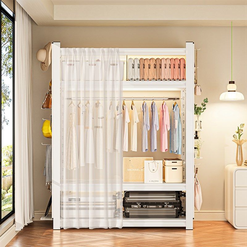 开放式金属货架衣柜卧室落地组合挂衣架家用角钢衣橱衣帽架置物架