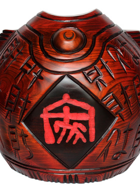 中式家居酒柜装饰品桃木鱼储蓄罐创意实木招财存钱罐桌面玄关摆件