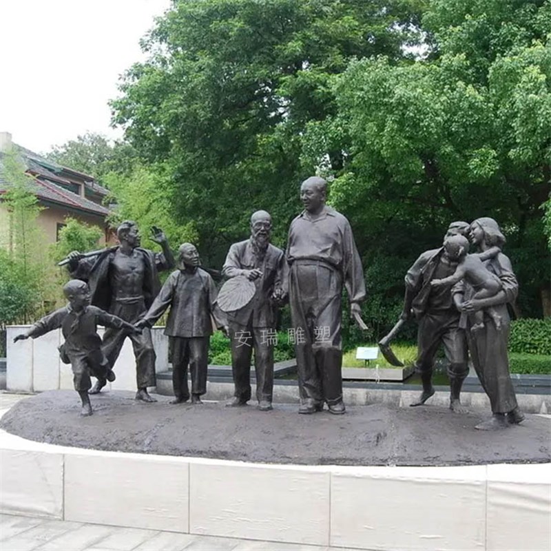 玻璃钢仿铜玩皮影小品人物雕塑户外公园广场摆放铸铜传统民俗雕像