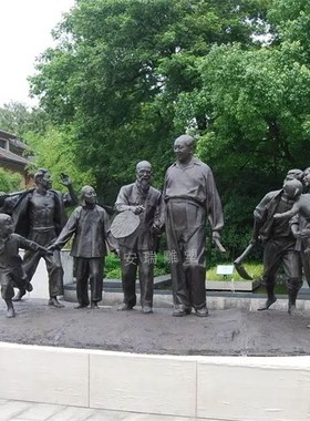 玻璃钢仿铜玩皮影小品人物雕塑户外公园广场摆放铸铜传统民俗雕像