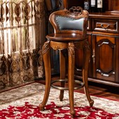 美式 全实木吧台椅家用高脚凳欧式 复古靠背椅复古酒吧椅