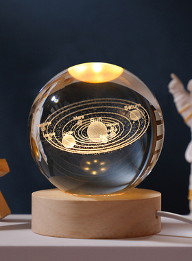 发光水晶球小摆件桌面创意治愈系玻璃球装饰品小夜灯送人生日礼物