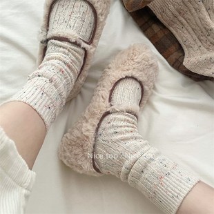 秋冬袜子女加厚羊毛袜中筒袜韩系风点子纱麻花堆堆袜日系复古长袜