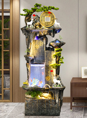 水幕墙客厅鱼缸假山喷泉办公室招财高山流水摆件循环水系景观落地