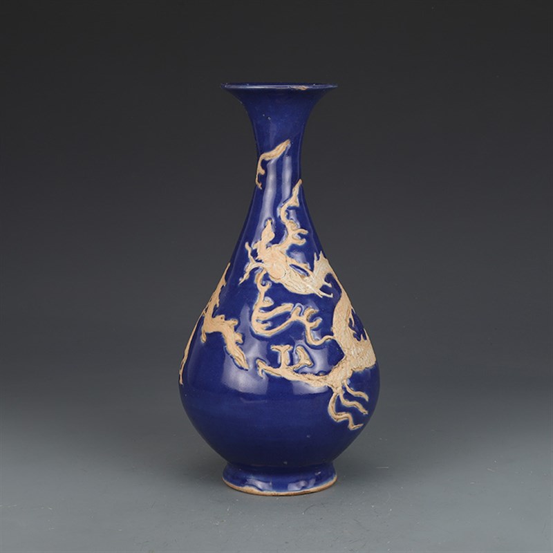 元祭蓝秞刻龙瓶 古董古玩收藏 仿古瓷器摆件 老货旧货 出土瓷器