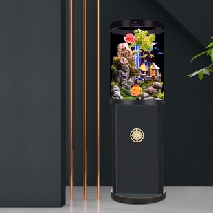 2024新款 圆柱鱼缸底部过滤客厅落地免换水懒人生态金鱼缸静音家用