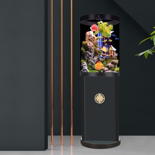 2024新款圆柱鱼缸底部过滤客厅落地免换水懒人生态金鱼缸静音家用