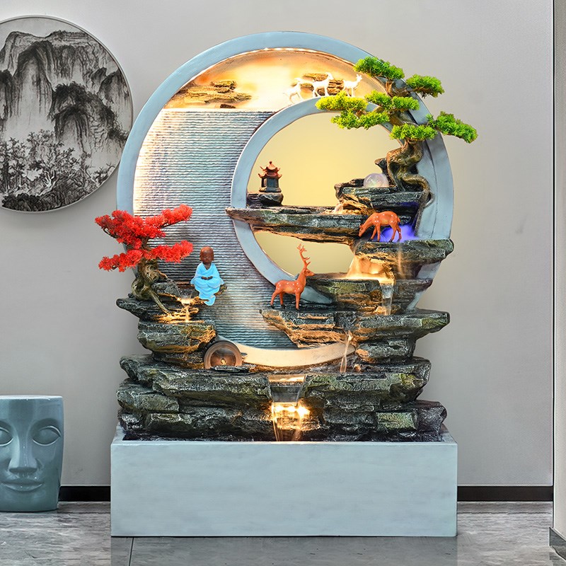 大型中式假山流水喷泉玄关水景墙屏风客厅庭院景观装饰品落地摆件