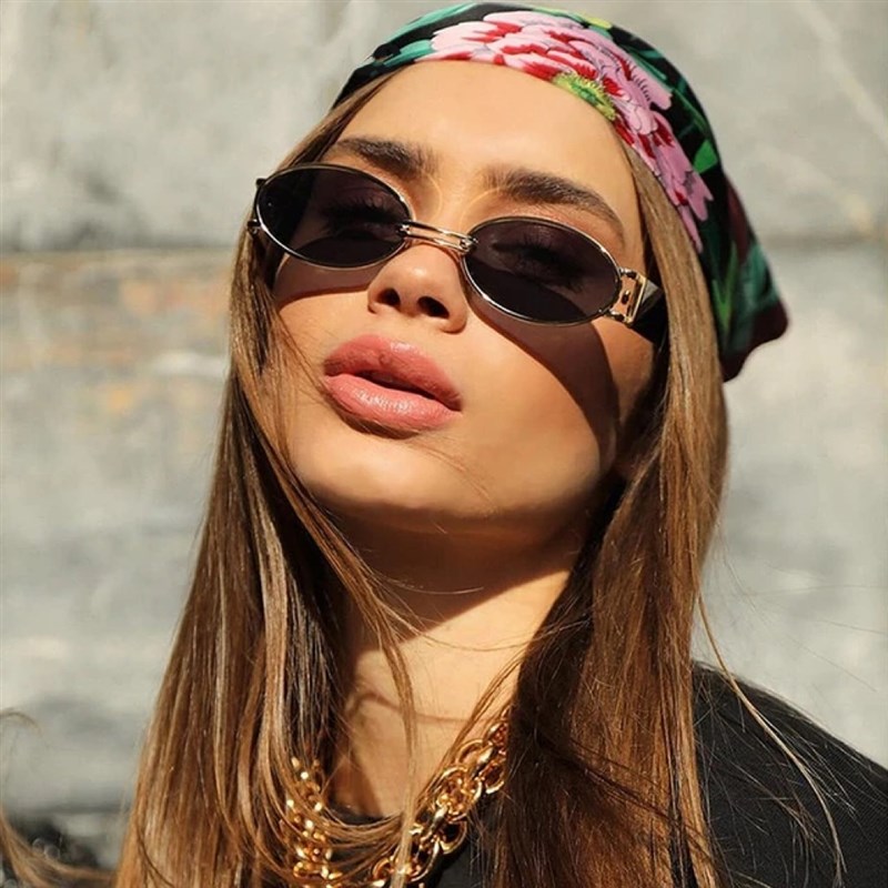 复古美式金属小框圆脸墨镜男女超酷椭圆形防晒街拍凹造型太阳眼镜