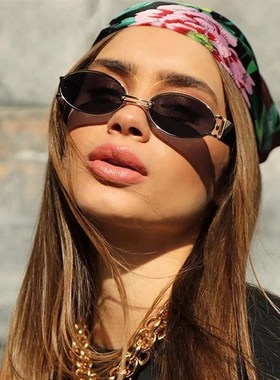 复古美式金属小框圆脸墨镜男女超酷椭圆形防晒街拍凹造型太阳眼镜