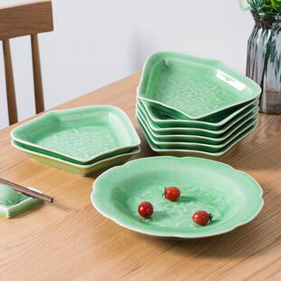 龙泉青瓷网红团圆拼盘陶瓷餐具过年菜盘圆桌创意碗碟组合套装家用