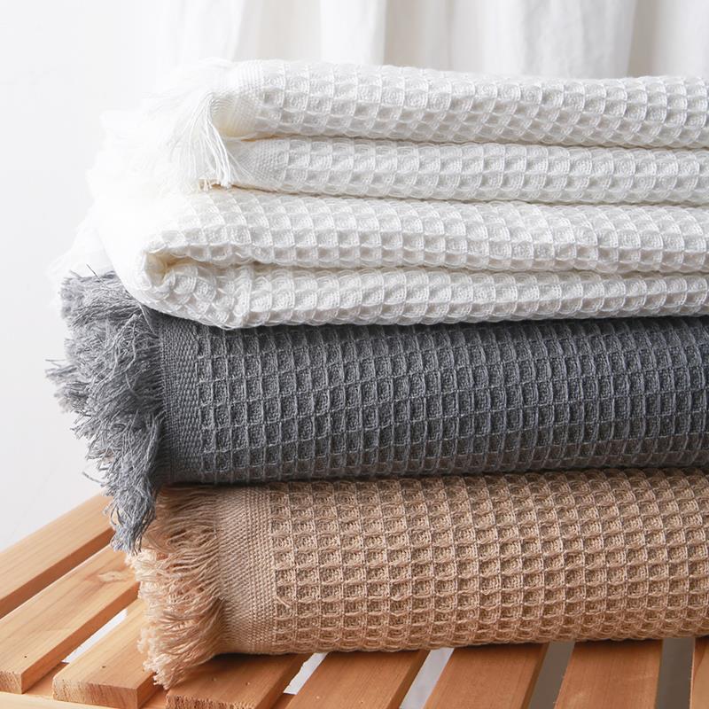 出口订单剩余华夫格流苏棉线床单日式简约床盖毯午睡沙发休闲毯子