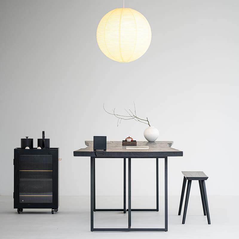 叁几 无界书桌 白蜡木碳化茶桌家用客厅实木餐桌侘寂风黑色大板桌