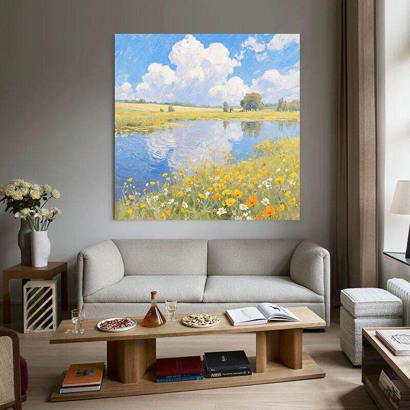 纯手绘油画春日田园风景小清新装饰画厚肌理画客厅卧室挂画
