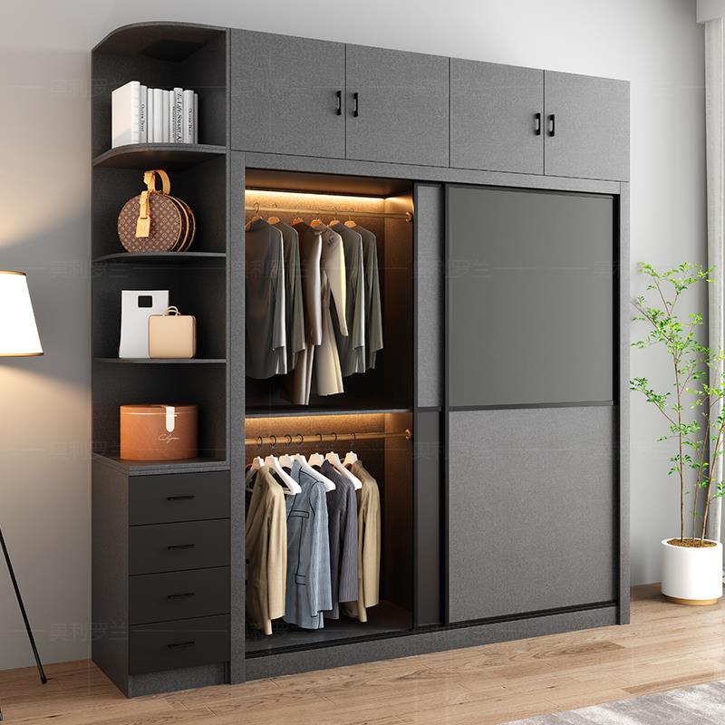 北欧推拉门大衣柜出租房用衣柜家用卧室衣柜简约现代移门组装衣橱