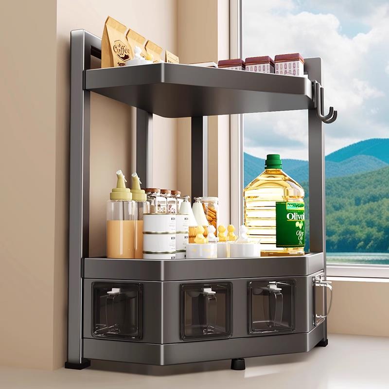 厨房置物架台面转角多功能三角墙角调料品调味罐转角三角架收纳层