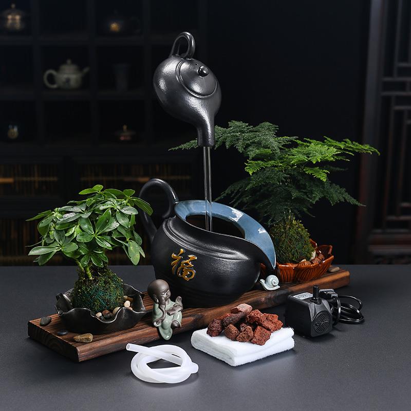 生态缸古法养鱼循环流水开 口陶瓷罐增氧过滤配件庭院花园造景喷