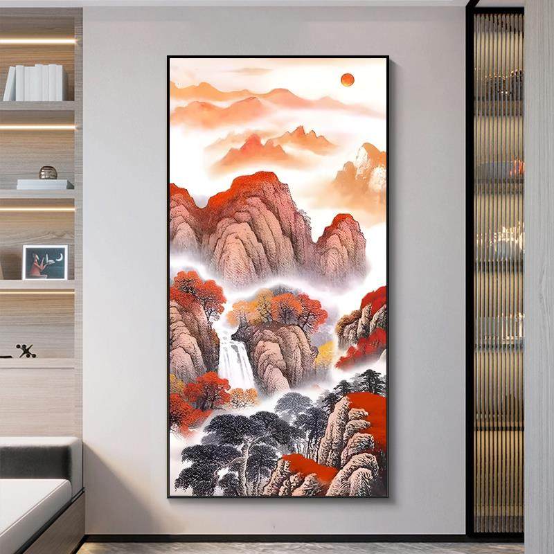 5d钻石画玄关2024新款客厅粘钻石贴十字绣鸿运当头新中式山水风景