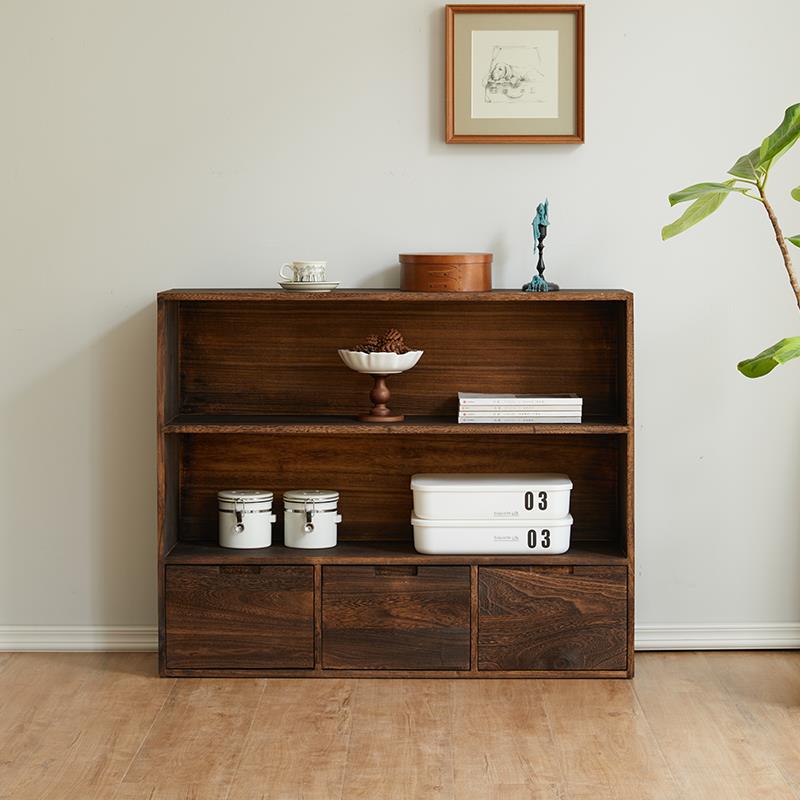 矮柜落地柜实木书柜置物架组合柜客厅收纳柜储物柜简易书架格子柜