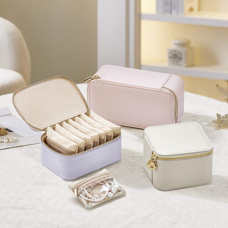 新款便携首饰收纳盒精致小型饰品旅行手饰包绒布大容量高档耳钉