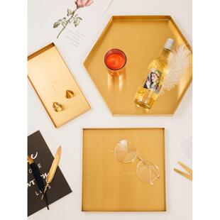 斯堪的纳维亚无障碍豪华风格金430不锈钢托盘大矩形板家用六角形