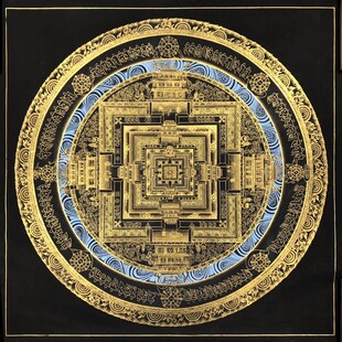 爆款 饰挂画 唐卡纯手工画布一米黑金时轮金刚坛城尼泊尔西藏玄关装