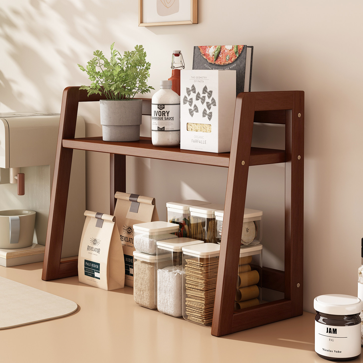 置物架多层收纳架桌面零食水杯整理架吧台咖啡杯架子台面实木书架