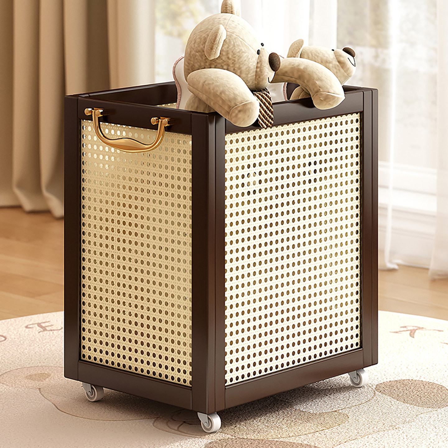 毛绒玩具收纳神器高颜值可移动洗衣篮实木脏衣篓家用脏衣服收纳筐,收纳整理,毛绒玩具收纳桶/箱,淘宝优惠券,粉丝福利购,淘宝优惠卷