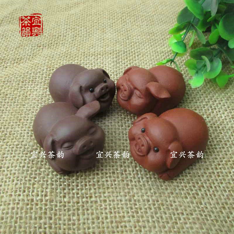 紫砂小猪茶宠摆件精品手工招财雕塑可爱小猪茶盘摆件紫砂情侣对猪