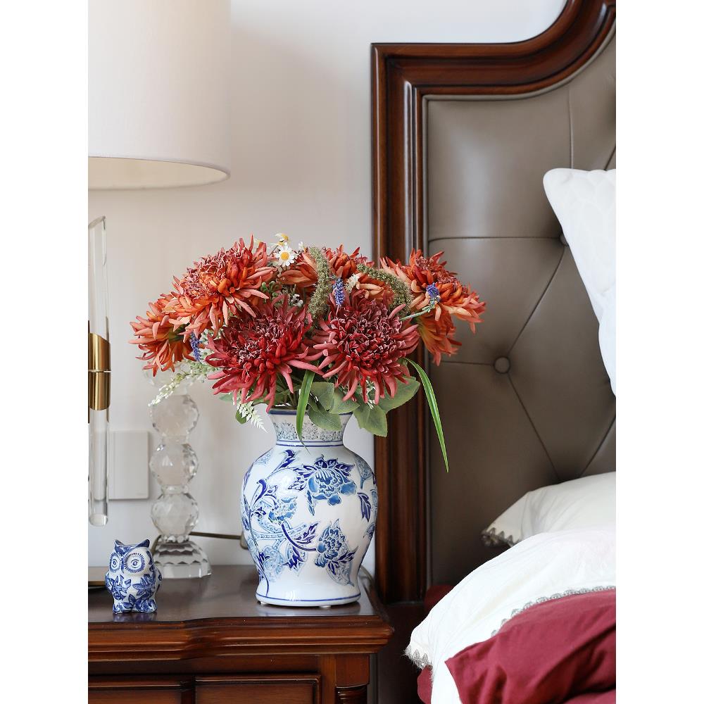 新中式手绘青花瓷花瓶陶瓷装饰摆件客厅电视柜玄关插花创意花器