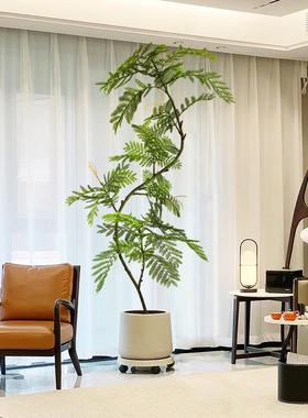 客厅大型落地摆件电视柜旁边装饰品室内假植物盆栽蓝花楹仿真绿植
