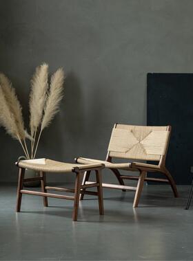 覆古躺椅实木天然藤单人沙发椅阳台民宿设计师吉吉家休闲椅