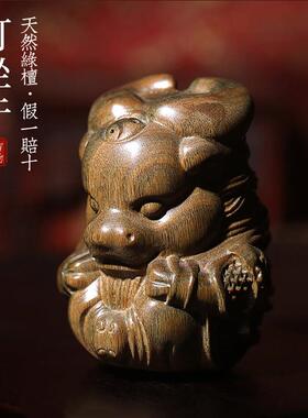 天然绿檀木实木雕刻生肖打坐牛小摆件文玩手把件家居装饰品工艺品