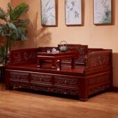 老榆木罗汉床实木新中式 推拉床伸缩床两用沙发床覆古床榻客厅家俱