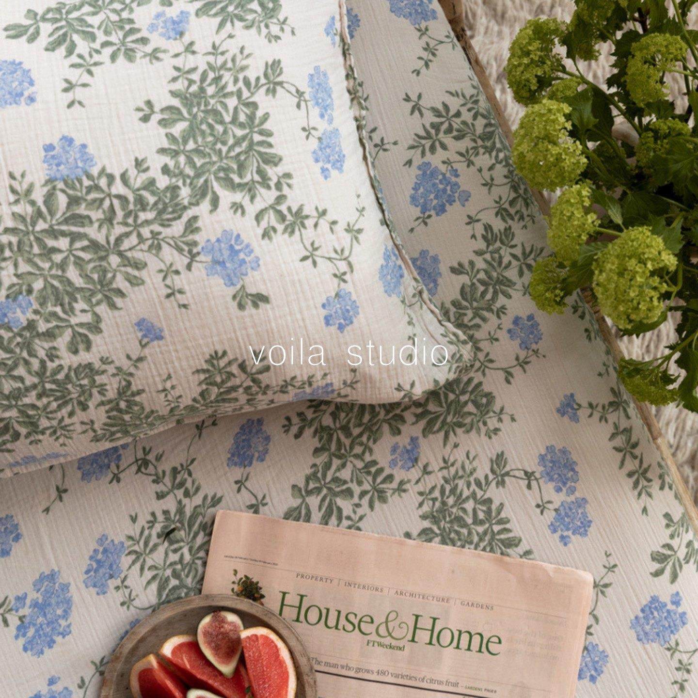 瑞典ins插画风蓝茉莉纱布床品四件套儿童床笠纱布巾可定制碎花gf,床上用品,床品套件/四件套/多件套,淘宝优惠券,粉丝福利购,淘宝优惠卷