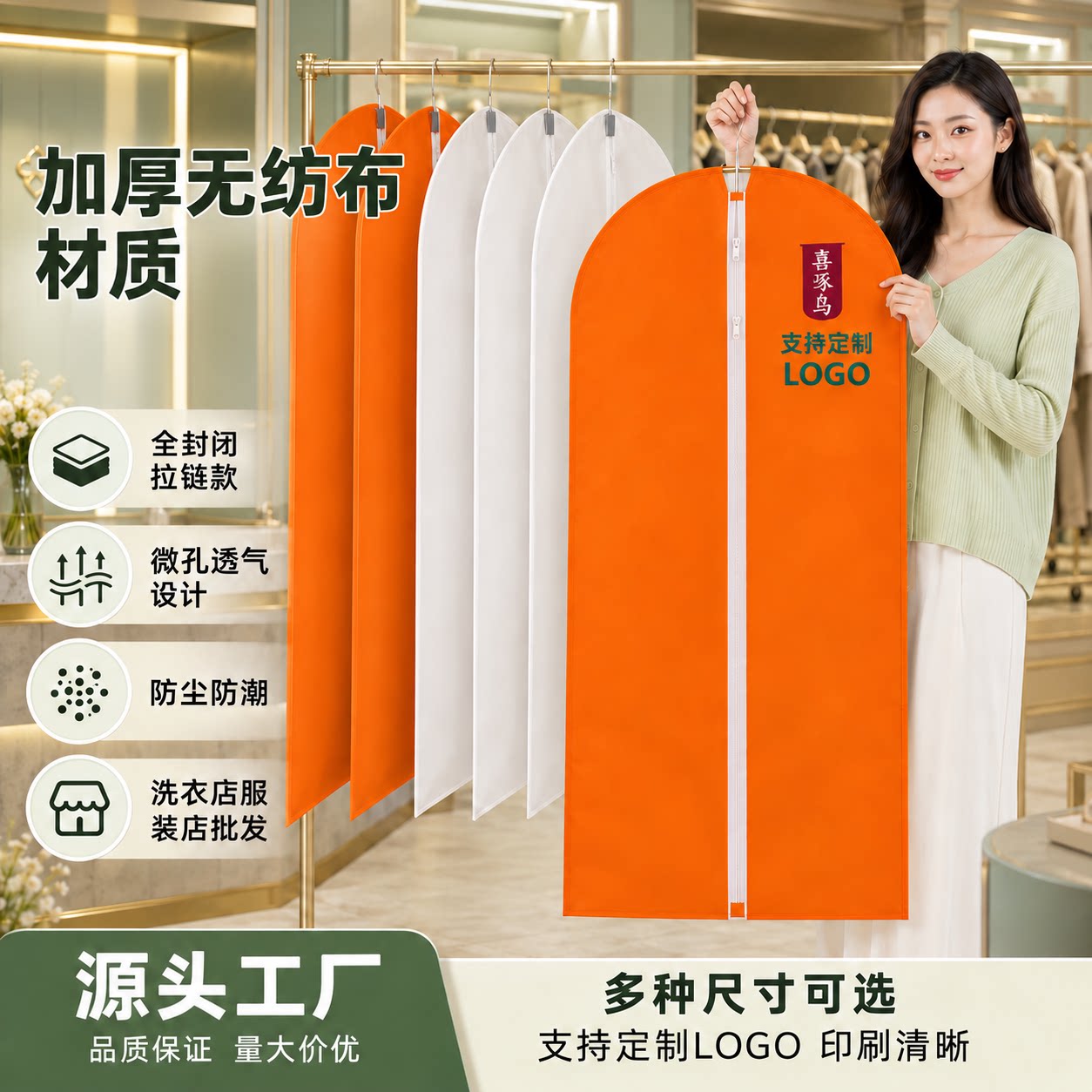 干洗店无纺布大衣防尘罩定制logo