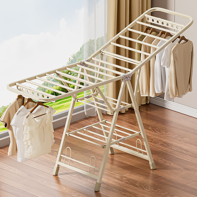 折叠晾衣架落地挂衣架家用室内阳台简易防风晾衣杆V户外晒被子神