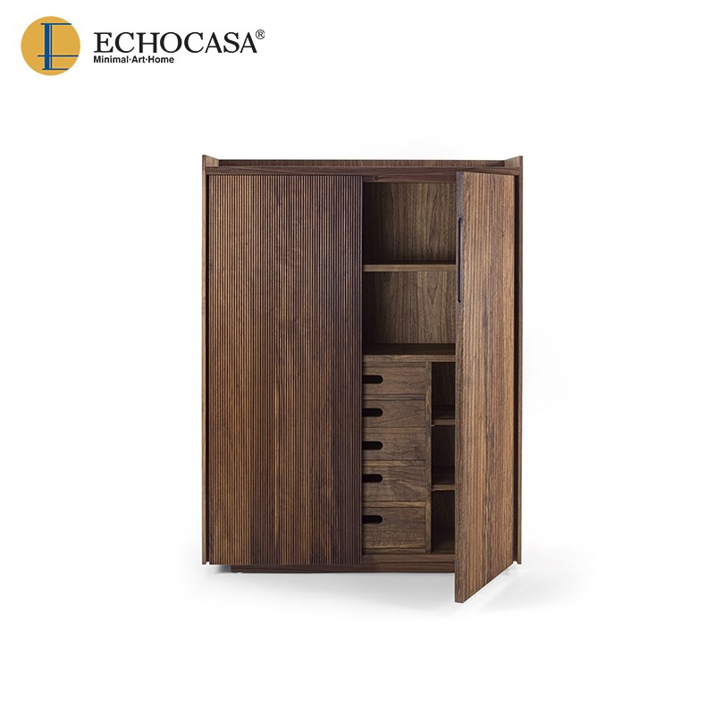 ECHOCASA 实木鞋柜意式极简卧室柜子储物柜现代简约黑胡桃木边柜
