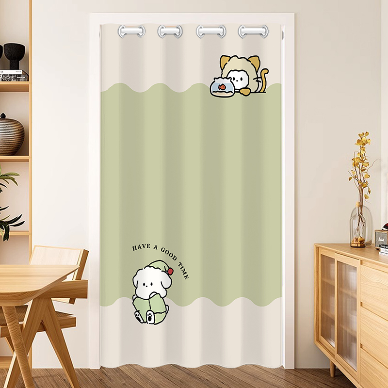 卡通空调挡风门帘隔n热防冷气免打孔家用隔断帘厨房卧室遮挡布帘