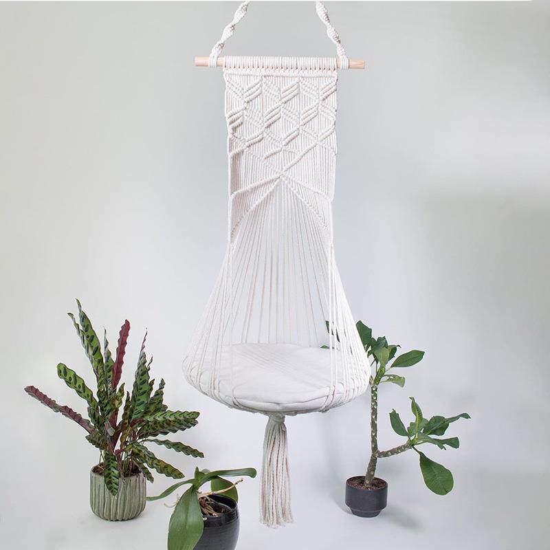 北欧棉绳手工编织挂毯网兜四季通用宠物窝猫咪吊床秋千吊篮