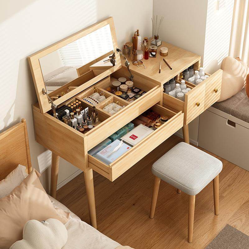 实木梳妆台卧室简约现代2024新款高级轻奢小户型化妆镜少女化妆桌,3C数码配件,USB灯,淘宝优惠券,粉丝福利购,淘宝优惠卷