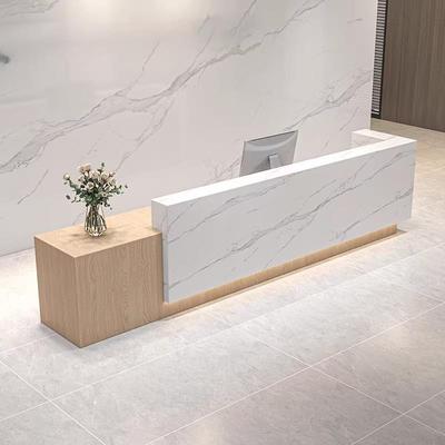 公司前台接待台酒店物业前台桌L形转角大理石岩板吧台烤漆收银台