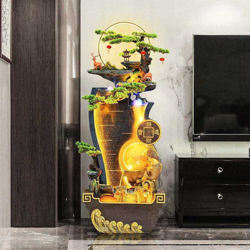 假山客厅现代办公室流水玄关创意摆件别墅鱼池招财装饰落地加湿器